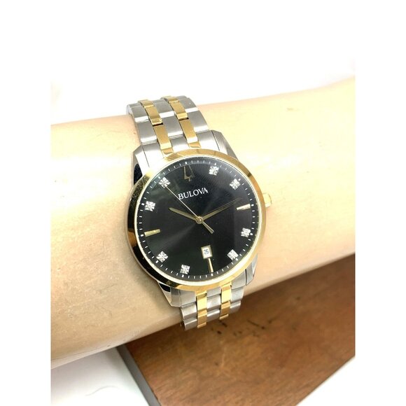 Bulova Men's Watch 98D165 Quartz Diamond Black Dial Two Tone Stainless Steel - Picture 11 of 14